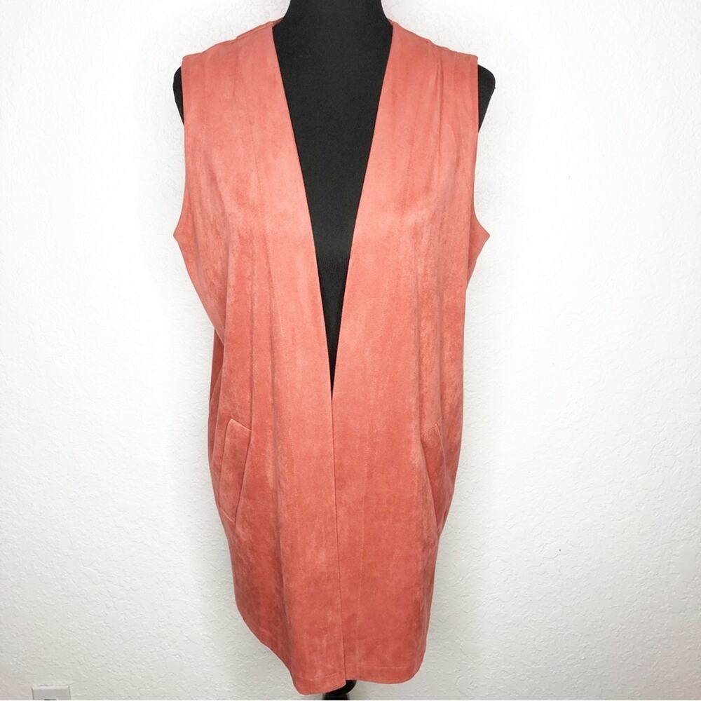 Soft Surroundings‎ dusty rose pink faux suede open front vest Petite Medium PM